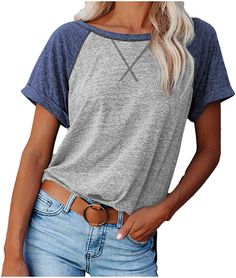 This soft, lightweight tee is the perfect basic for warm weather days. This casual top goes great with your favorite jeans and shorts. It comes in several different solid and colorblock contrast combinations. The fabric is a cozy cotton blend that's cool and breathable. Soft cotton blend Foldover detail at sleeve Cross stitch neckline Color Block Tee, Stylish Clothes, Sleeves Clothing, Short Sleeve Pattern, Raglan Tee, Spring Shirts, Primavera Estate, Woman Colour, Casual T Shirts