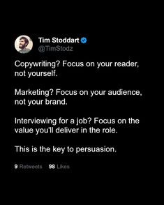 Copywriting and marketing mindset: focus on your audience and what they want. Sometimes that means talking about your brand, but it usually doesn't. Put them first. Copywriting Inspiration Ideas, Copywriting Aesthetic, Copywriter Aesthetic, Rich Tips, Copywriter Branding, Copywriting Quotes, Aesthetic Podcast, Good Copywriting Ads, Business Strategy Management