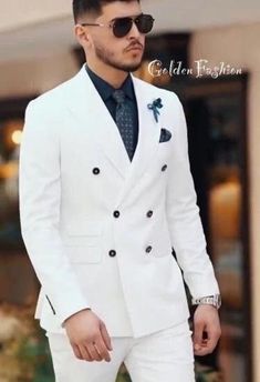 This is a Classy white color double Breasted 2 Piece Suit by GoldenfashionStore/ crafted from high quality fabric and imported materials. Our products are handcrafted by experienced tailors who make sure the that the stitching is precise, lining is proper and the overall product is sturdy enough to not go out of shape for more than a few years. Also all our products have extra margins in their length, sleeves, sides so it's easily alterable if your size changes after some time. To see more avail Classic White Blazer With Double Button Closure, Classic White Double Breasted Suit With Double Button Closure, White Double-breasted Suit, Classic White Suit With Double Button Closure, White Double Breasted Suit For Semi-formal Occasions, White Double Button Closure Suit For Formal Occasions, White Blazer With Double Button Closure And Suit Collar, White Double-breasted Semi-formal Blazer, White Double-breasted Blazer With Double Button Closure