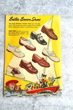 an old advertisement for men's shoes from the 1950's, with images of different styles and colors