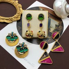 Material: Alloy Fashion Element: Tassel Style: Cute Needle Earrings, Unusual Rings, Unusual Earrings, Color Glaze, Bygone Era, Earring Crafts, Geometric Earrings, Watch Necklace, Gold Plated Earrings