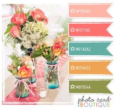 there are flowers in vases on the table with labels above them that read photoshop boutique