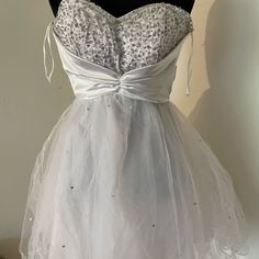 Beautiful Brand New Dress Great For Teens Lots Of Rhinestone Tutu, True To Fit Great For Events Like Homecoming School Parties White Mini Dress For Homecoming And Prom Season, White Mini Dress For Homecoming And Prom, White Mini Dress For Homecoming Prom, White Embellished Mini Dress For Prom, Mini Dress With Rhinestones For Wedding, White Embellished Dress With Sweetheart Neckline, Wedding Mini Dress With Rhinestones, Wedding Dresses With Rhinestones Mini Length, Mini Wedding Dress With Rhinestones