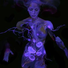 a digital painting of a woman with her hands in the air