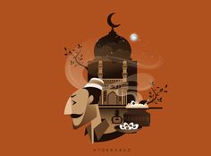 Hyderabad Illustration, Office Reference, Wall Illustration, Typography Shirt Design, Ui Website, Ramadan Poster, Uae National Day, Sweet House, Indian Illustration