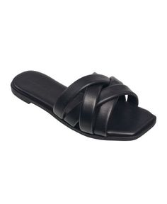 Slide style sandal with criss cross upper for great coverage.Vegan Leather UpperManmade LiningRubber OutsoleSandal available in sizes 6-11 (Whole) | Women's Shore Slide Sandal by French Connection in Black (Size 9 M) Criss Cross Sandals, Strappy Sandals Flat, Black Strappy Sandals, Blue Flats, Comfortable Flats, Sandals For Sale, Leather Shops, Casual Sandals, Cross Straps