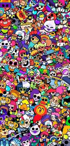 an image of many different colored cartoon characters in the background, all with faces and eyes