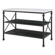 a black and white shelf with two shelves