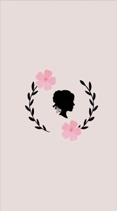 the silhouette of a woman with flowers in her hair, against a light pink background