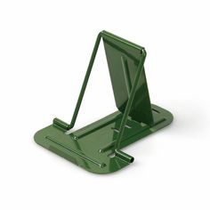 a green metal stand on a white background