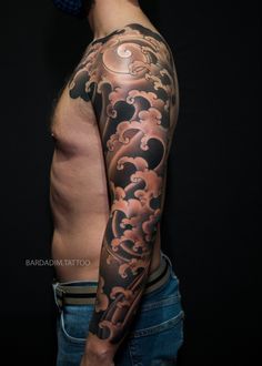 Japanese sleeve. Waves Tattoos Water, Dragon Tattoos, Japanese Tattoos, Irezumi Tattoos, Traditional Japanese Tattoos, Japanese Sleeve, Tattoo Portfolio, Japanese Tattoo Designs