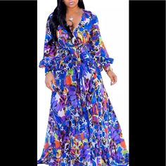 Gown Part Dress Please See Pic For Measurements. Spandex And Cotton Plus Size Holiday Dresses, Long Sleeve Floral Maxi Dress, Floral Chiffon Maxi Dress, Boho Summer Dresses, Chiffon Floral, Printed Long Dresses, Dress Belt, Chiffon Maxi Dress, Womens Casual