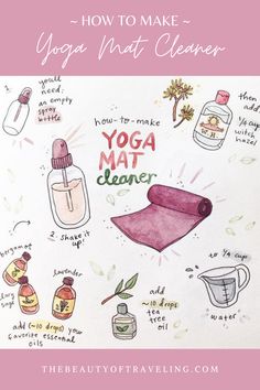 DIY yoga mat spray made with natural antibacterial ingredientsThis simple mat cleaner is a great way to clean your yoga mat at home. Witch Yoga, Diy Cleaner, Yoga Kunst, Cork Mat, Hot Yoga Mat