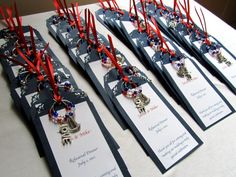 the table is set up with red, white and blue place cards