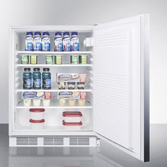 an open refrigerator filled with food and drinks