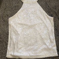 Cable & Gauge Sequin Sleeveless Halter Top Size Medium White Camisole Halter Top For Party, Sequined Spring Halter Top, Spring Sequined Halter Neck Top, Sequin Halter Neck Top For Spring, White Tank Top For Party, White Cami Halter Top For Night Out, Summer Halter Neck Top With Sequins, Summer Sequin Halter Neck Top, Sequin Halter Neck Top For Summer