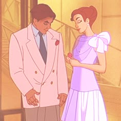 an animated man and woman standing next to each other