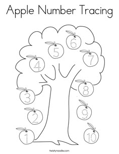 an apple tree with numbers to 10 on it