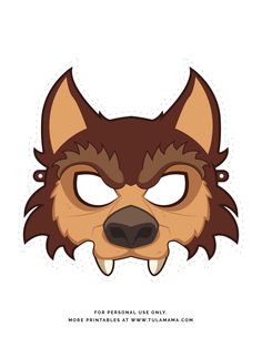 an animal mask with brown hair and big eyes is shown in the shape of a wolf's head