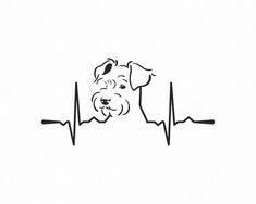 a dog with a heart beat on it's chest is shown in black and white