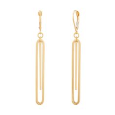 Display these beautiful earrings with elongated oval frames featuring bars measuring 1 3/16 inches in the center. They are crafted in polished 14K yellow gold. They make a great addition to your jewelry collection. Trendy design 14K yellow gold Polished finish Earrings measure 1/4 by 1 11/16 inches Lever backs Welry Our eBay Store About Us Contact Us Add to Favorite Sellers Welry 14K Yellow Gold Long Oval Drop Earrings 320.00 Display these beautiful earrings with elongated oval frames featuring Gold Paperclip Chain Earrings For Formal Occasions, Elegant Paperclip Shape Earrings With Ear Wire, Elegant Paperclip Earrings With Ear Wire, Gold Classic Rectangular Link Earrings, Classic Gold Earrings With Rectangular Links, Minimalist Oval Link Earrings For Formal Occasions, Classic Yellow Gold Earrings With Rectangular Links, Classic Oval Link Earrings For Formal Occasions, Elegant 14k Gold Rectangular Link Earrings