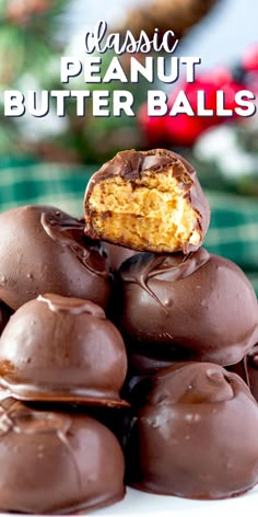 chocolate peanut butter balls stacked on top of each other