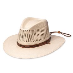 Stetson - Airway Panama Safari Hat - Natural - Medium - For those looking for something different, The Stetson Airway Panama Safari hat elevates your fashion and style to new heights. Woven with the care and detail that you come to expect from Stetson, this grade 3 panama hat is made in Ecuador from Genuine Panama Straw. The Smooth Leather Hat Band and Leather Chin strap provides both functionality and style. This hat screams adventure, but can also tone that down and become the traditional Pana Lifeguard Hat, Outback Hat, Plain Canvas, Safari Hat, Stetson Hat, Outdoor Cap, Leather Hat, Leather Hats, Grade 3