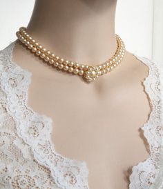 Wedding necklace Cream rose Pearls Gold Victorian Pearl Bridal Necklace Bridal Choker Champagne Ivor Wedding Necklace Pearl, Wedding Earrings Vintage, Gold Pearl Jewelry, Gold Collar Necklace, Ring Jewellery Design, Bride Necklace, Bridal Pearl Necklace, Pearl Necklace Vintage, Bridal Choker