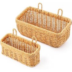 two wicker baskets sitting next to each other