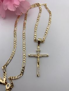 "24\" Long Figaro chain  With cross pedant  Waterproof  Gold plated" Christian Wishlist, Baddie Jewelry, Chain With Cross, Cross Necklace Gold, Makeup Images, Crucifix Necklace, Gold Cross Necklace, Cross Chain, Figaro Chain