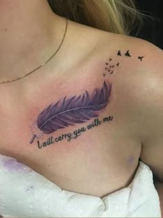 a woman with a tattoo on her chest that says i will carry you with me