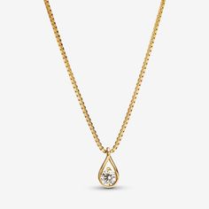 Pandora Brilliance Lab-created 0.25 ct tw Diamond Pendant & Necklace | Gold | Pandora US Gold Pandora, Round Diamond Pendant, Pandora Gold, Diamond Pendants Designs, 14k Yellow Gold Necklace, Box Chain Necklace, Heart Shaped Necklace, Gold Diamond Necklace, Gold Box