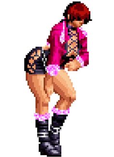 an old school pixel art image of a woman in pink