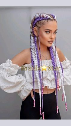 ARICANA DE COLORES Braided Hairstyles Rave, Burning Man Hairstyles Braids, Carnival Hairstyles Braids, Rave Braids Ponytail, Rave Hairstyles With Fake Hair, Festival Feed In Braids, Purple Festival Hair, Burningman Hair Braids, Rave Hairstyles Braids Music Festivals