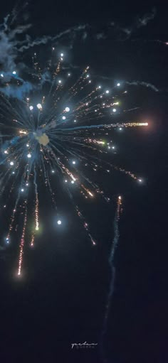 fireworks are lit up in the night sky