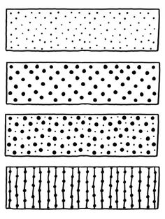 four different lines with dots on them in black and white, each one is drawn by hand