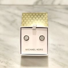 Brand New Timeless Round Michael Kors Jewelry, Michael Kors Earrings Silver, Silver Timeless Michael Kors Jewelry, Formal Michael Kors Metal Jewelry, Luxury Silver Michael Kors Jewelry, Michael Kors Jewelry, Round Stud Earrings, Michael Kors, Jewelry Earrings