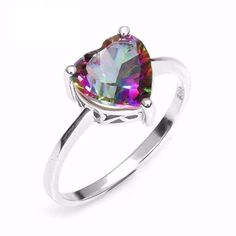 Feshionn IOBI Rings 5 / Rainbow Rainbow Fire Genuine Mystic Topaz Heart Cut 2.6CT IOBI Precious Gems Solitaire Ring Mystic Topaz Engagement Ring, Rainbow Topaz Ring, Celtic Knot Work, Rainbow Topaz, Mystic Topaz Ring, Rainbow Fire, I Love Heart, Rainbow Jewelry, Topaz Jewelry