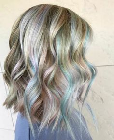 Icy Blonde And Blue Hair, Mermaid Money Piece Hair, Highlights In Blonde Hair Colorful, Blonde Balayage With Blue Peekaboo, Blonde And Teal Hair Peekaboo, Teal Hair Highlights Blonde, Brown Hair With Blonde And Blue Highlights, Blonde With Pops Of Color, Blue Hair Blonde Highlights