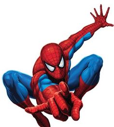 a spider man flying through the air with his hands on his hips and legs spread out