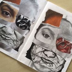 an open book with pictures of people's faces and their eyes painted on them