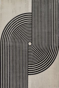 a black and white rug with lines on it