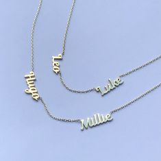 "14k Two Name Necklace * Double Name Necklace * Material : 14k Solid Gold - 8k Solid Gold * Finish : White Gold - Yellow Gold - Rose Gold * Production Method : Laser and handmade processes * Lenght: Adjustable Between 14 inch - 22 inch *Lowercase Height : 5 mm A Necklace that your neck will seriously loveee. This name necklace is perfect for everyday. * 100% Handmade for your size * All jewelry comes in beautiful packaging, gift ready. * All items are made to order in Turkey. * Our current proce Silver 14k Gold Necklaces With Names, 14k Gold Name Necklaces For Birthday, Custom Silver Necklace With Names In 14k Gold, Double Name Necklace, Double Name, Arabic Necklace, Name Necklaces, Gold Name Necklace, Packaging Gift