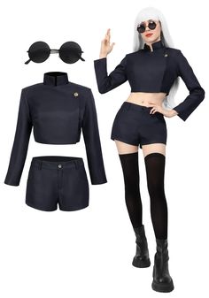 PRICES MAY VARY. Package Including: Jacket + shorts + tights + glasses Material: Uniform cloth, smooth touch, not easily wrinkled and comfortable to wear Costume design: Features a high waist jacket, shorts, uniforms inspired by anime character costumes Female Version Occasion：Suitable for Satoru cosplay, Christmas, costume parties, stage performance and everyday wear, etc. Tips: It is not recommended to machine wash. Soak it in cold or warm water for a while, then wash it off with clean water, Anime Character Costumes, Shorts Tights, Hot Halloween Outfits, Uniform Jacket, Womens Cosplay, Pretty Halloween Costumes, Hallowen Costume