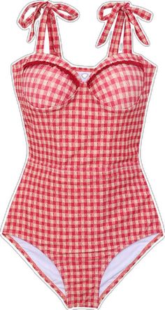 Fitted Gingham Sleeveless Swimwear, Fitted Sleeveless Gingham Swimwear, Retro Gingham Swimwear For Summer, Cut Out, Red