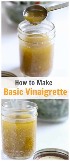 how to make basic vinaigrette in a glass jar with spoons on the side