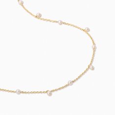 The most fun you can have with pearls. Dainty Pearl Chain Necklace For Party, Chic Pearl Necklace With Adjustable Chain, Dainty Pearl Necklace For Party, Feminine Gold Pearl Chain Necklace, Gold Feminine Pearl Necklace With Clavicle Chain, Feminine Gold Pearl Necklace With Clavicle Chain, Gold Pearl Necklace With Clavicle Chain, Everyday Pearl Necklace With Delicate Chain, Delicate Gold Pearl Chain Necklace