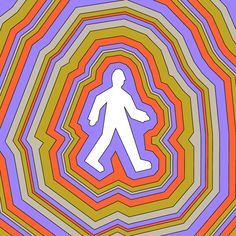 an image of a man walking in the middle of a colorful tunnel that looks like he is