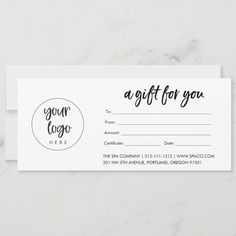 a gift card with the words, your logo on it and a black ink stamp