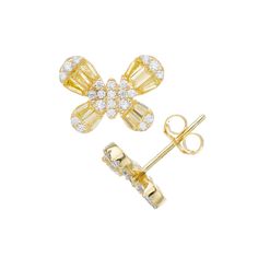 These delicate 14k gold plated butterfly stud earrings are dotted with pretty cubic zirconia accents, the perfect way to add a touch of sweetness to any outfit. These delicate 14k gold plated butterfly stud earrings are dotted with pretty cubic zirconia accents, the perfect way to add a touch of sweetness to any outfit.Click on this JEWELRY & WATCHES GUIDE to learn about fit, styles, materials and more! Metal: sterling silver Backings: post Packaging: boxed Plating: 14k gold Finish: polished Dia Gold Earrings With Butterfly Charm In Cubic Zirconia, Gold Earrings With Cubic Zirconia Butterfly Charm, Gold Cubic Zirconia Earrings With Butterfly Charm, Yellow Gold Butterfly Earrings With Cubic Zirconia, Yellow Gold Cubic Zirconia Butterfly Earrings, Gold Cubic Zirconia Butterfly Earrings, Butterfly Stud Earrings, Butterfly Earrings Stud, Gold Finish